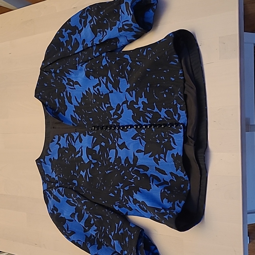 LIKE NEW VTG Unbranded Deep Blue and Black Floral Print 1980s Blazer